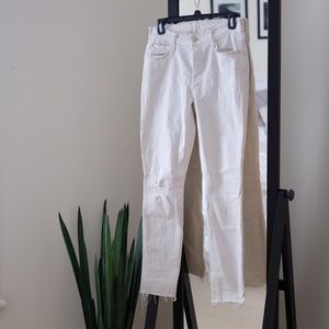Mother frayed white denim skinny jeans